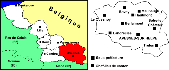 Carte permettant de localiser l'Avesnois et ses principales communes