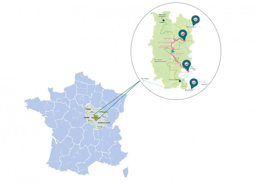 Carte de France zoom sur la région du morvan