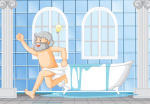 Archimède sortant de sa baignoire découvrant la gravité.
