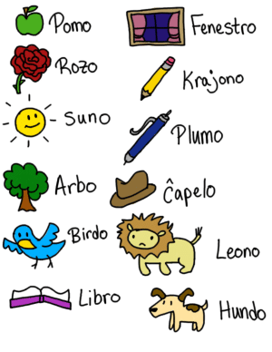 En espéranto, tous les noms se terminent par "o". Exemple : rozo = une rose