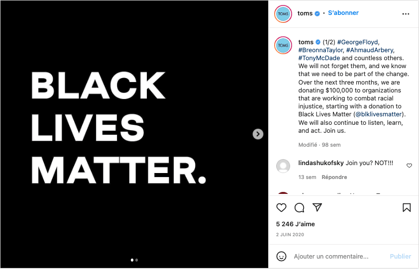 Impact du Cyberactivisme : Black Lives Matter Positionnement de TOMS sur les réseaux sociaux