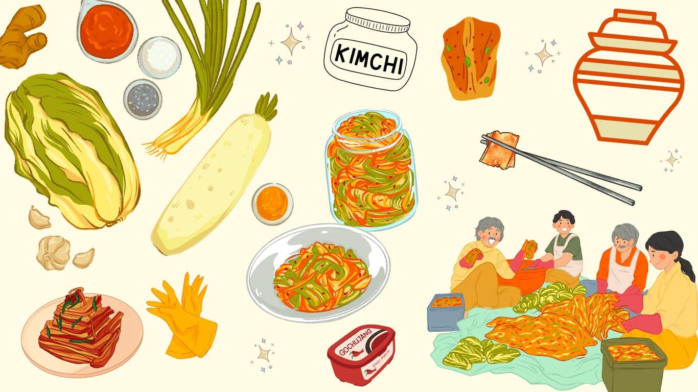 Les éléments de la préparation du kimchi