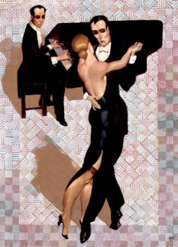 Couple dansant un tango, accompagnés au piano