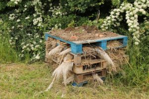 fabrication artisanale avec des palettes pour un abri à hérissons